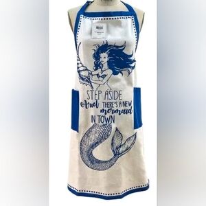 Mermaid  Apron in Blue and White With Two Pockets 100% Cotton